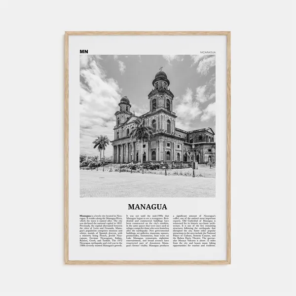 Managua Black and White Travel Poster, Nicaragua