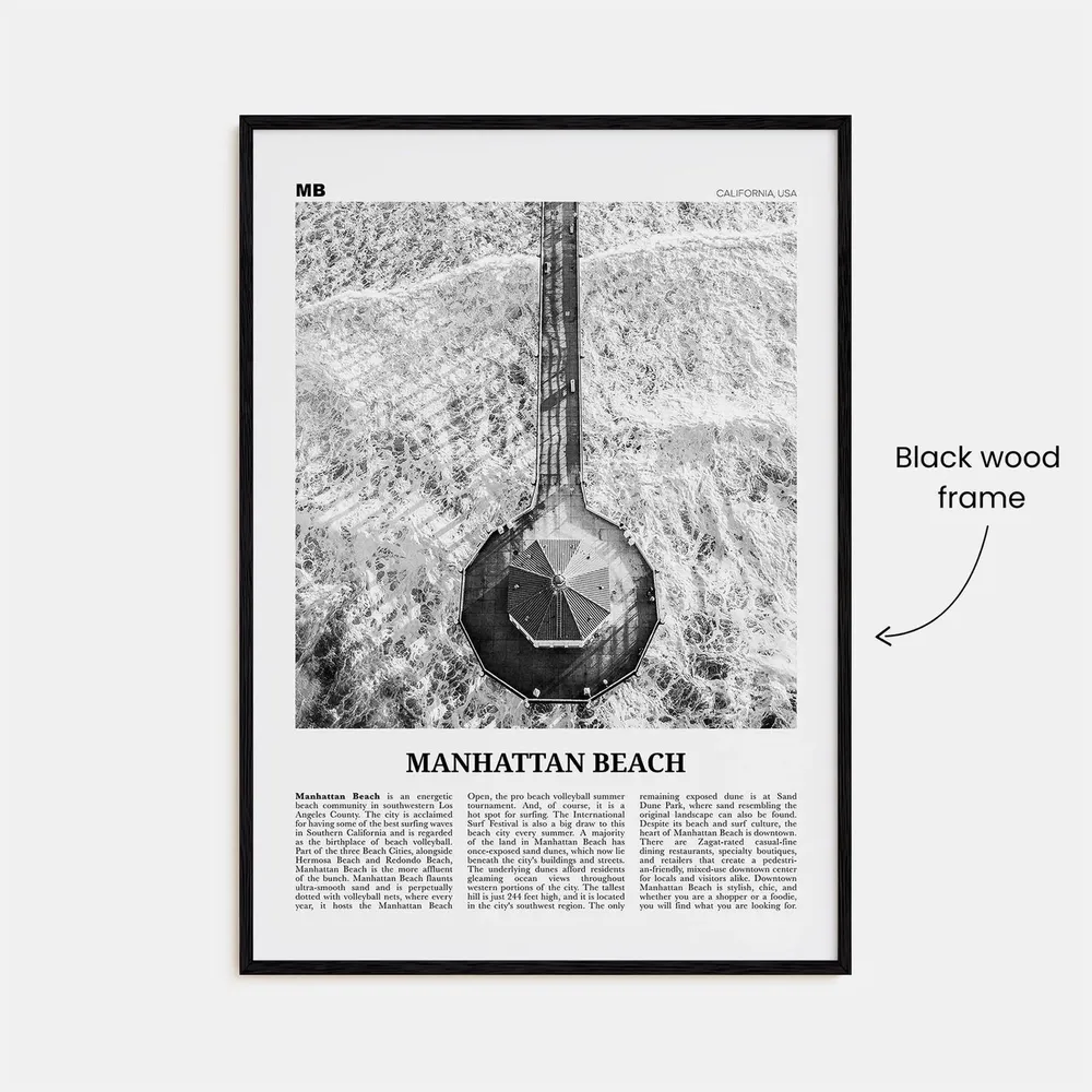 Manhattan Beach Black And White Travel Poster - Image 3