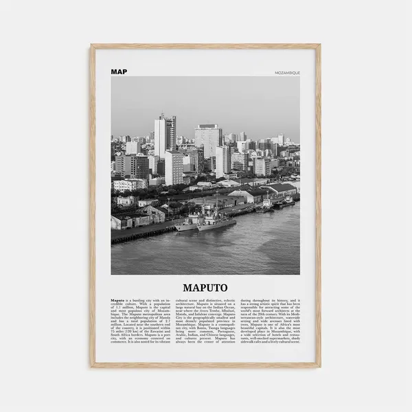 Maputo Black And White Map, Travel Poster