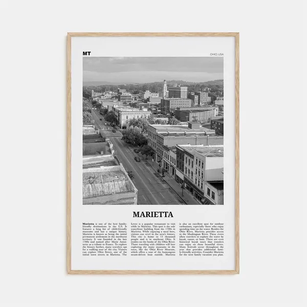 Marietta Ohio Map, Black and White Travel Poster