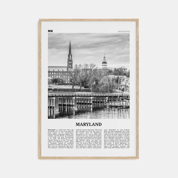 Maryland Black and White Art Print, USA Wall Art