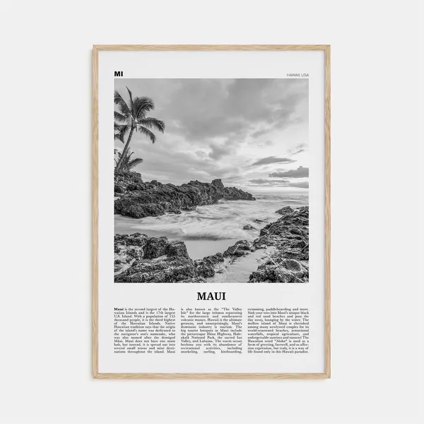 Maui Black and White Travel Poster, Hawaii