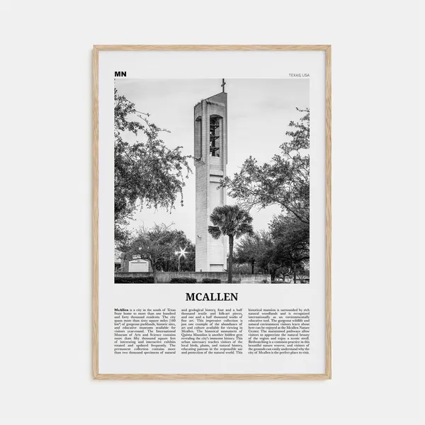 McAllen Black and White Map Art Print, Texas USA