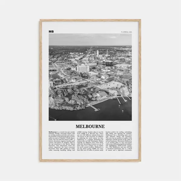 Melbourne Florida Map, Black and White Travel Poster