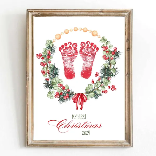 My First Christmas Footprint Art, Baby Keepsake Print