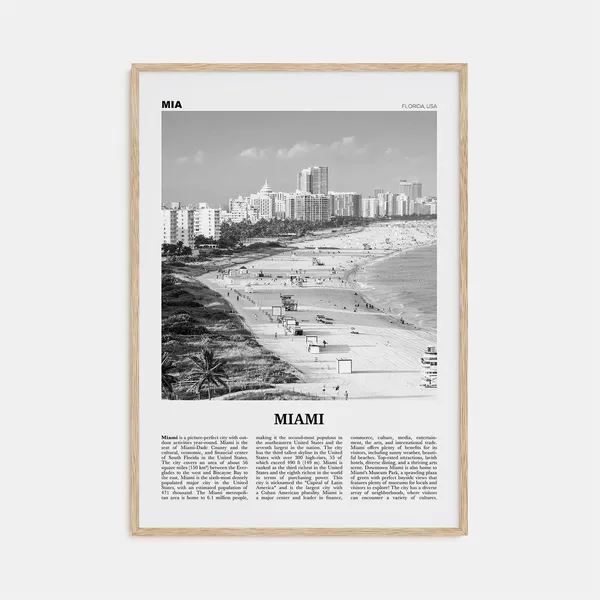 Miami Black and White Travel Poster, Florida USA
