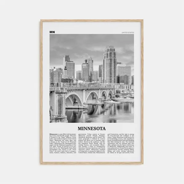 Minnesota Map Black and White No. 2 Travel Poster