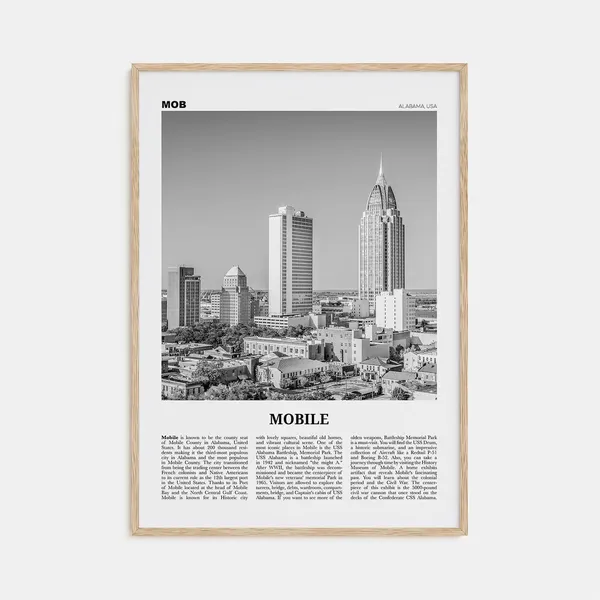 Mobile, Alabama Black and White Travel Poster