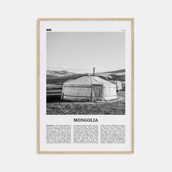 Mongolia Black and White Travel Poster, Ulaanbaatar