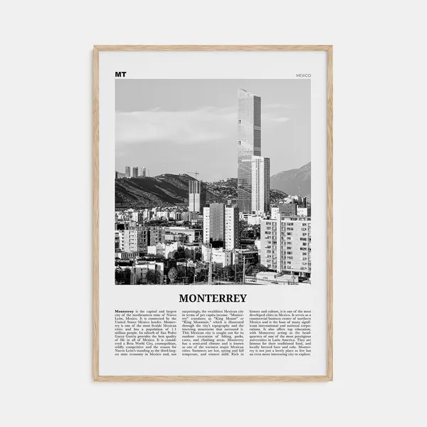 Monterrey Black and White Travel Poster, Mexico