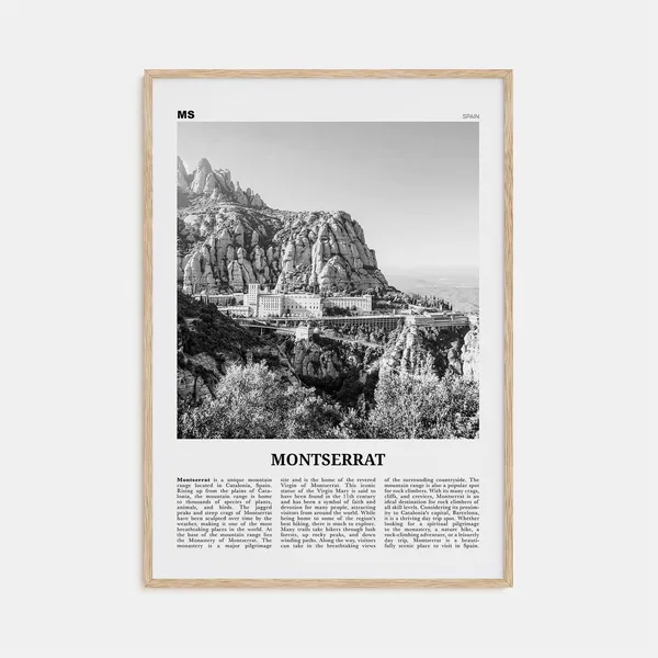 Montserrat Black And White, Spain Travel Poster