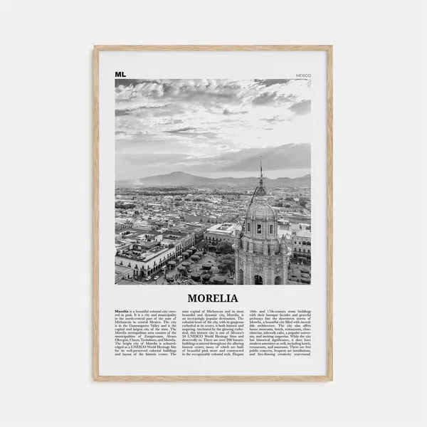 Morelia Black and White Travel Poster, Mexico