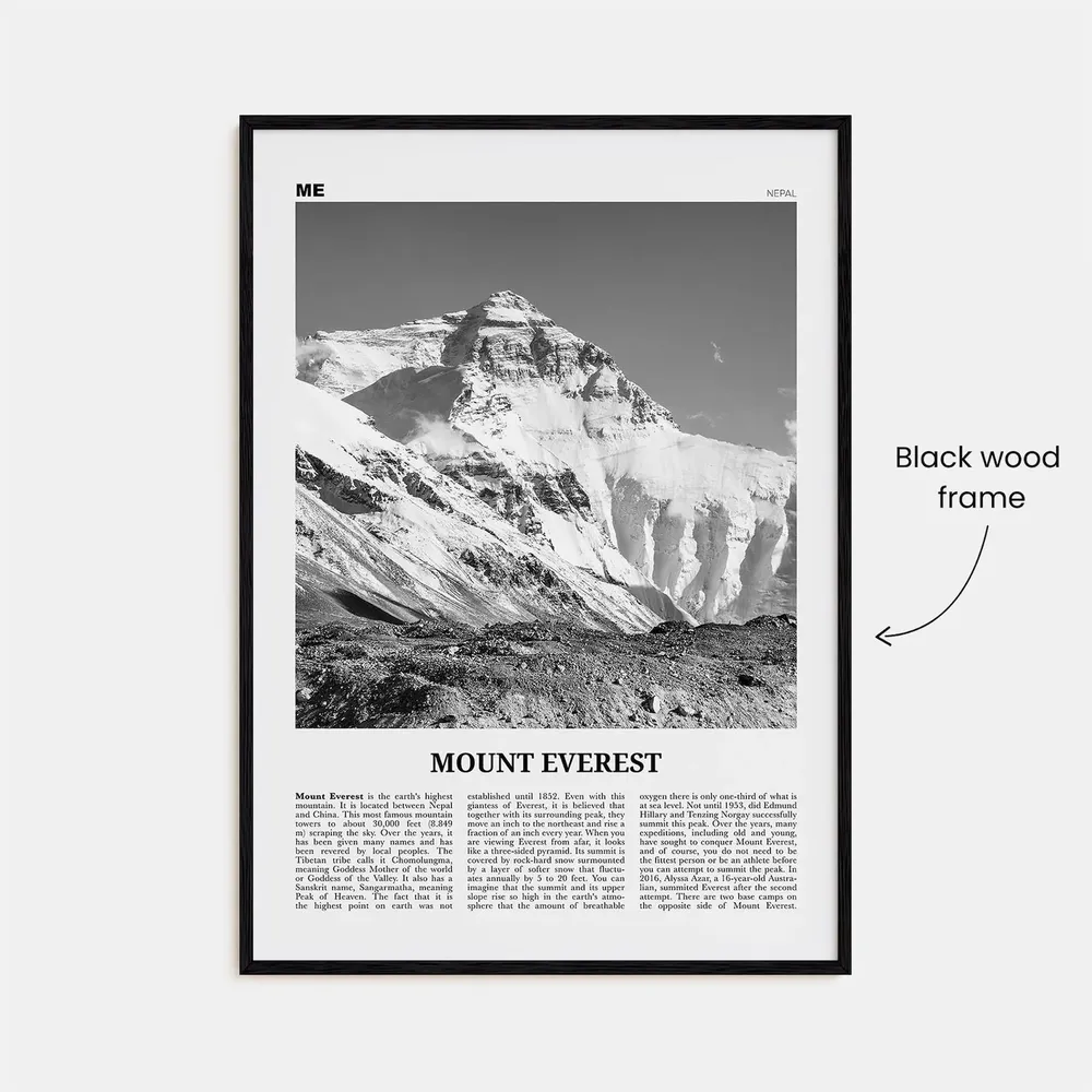 Mount Everest Black and White Travel Poster - Image 3