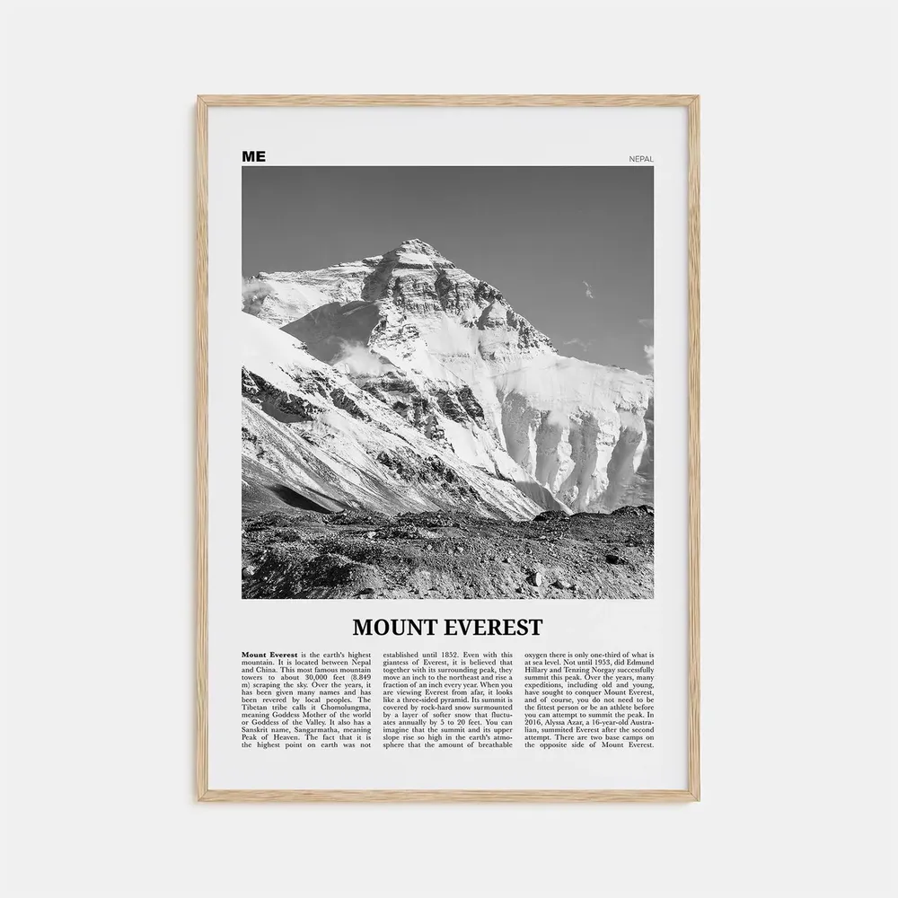 Mount Everest Black and White Travel Poster