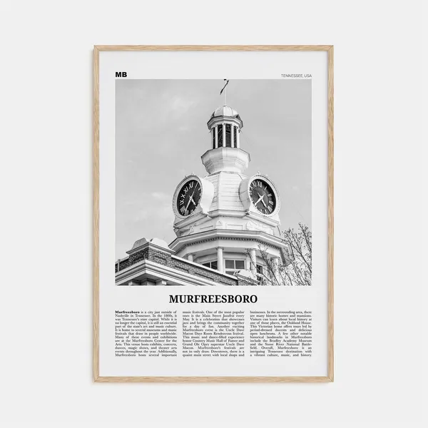 Murfreesboro Black and White Travel Poster, Tennessee
