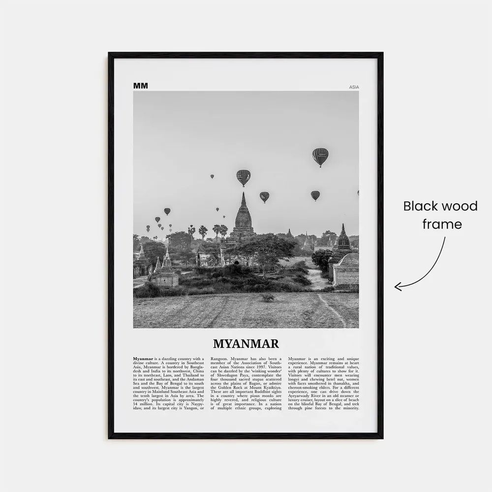 Myanmar Black and White Travel Poster, Asia Decor - Image 3