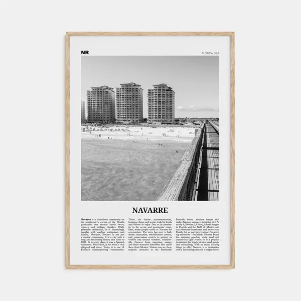 Navarre Black and White Map Poster, Florida Travel