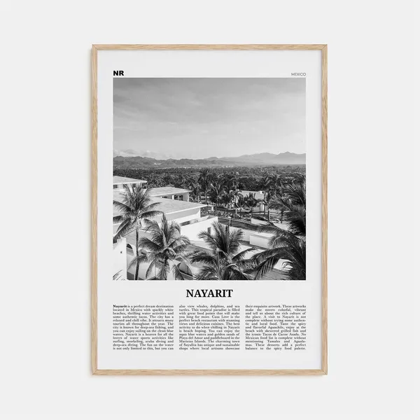 Nayarit Black and White Mexico Travel Poster, Tepic