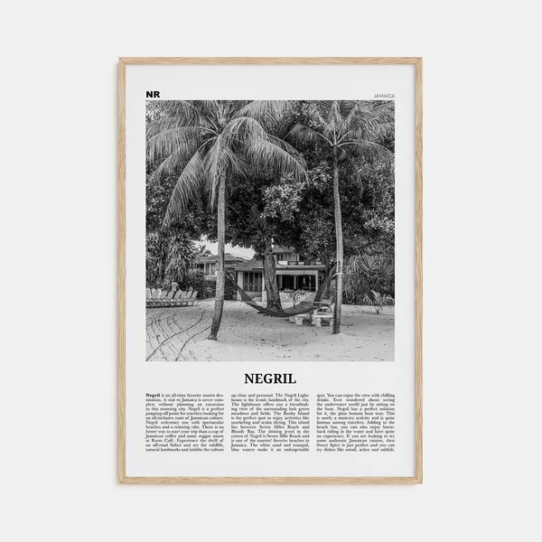 Negril Black and White Travel Poster, Jamaica