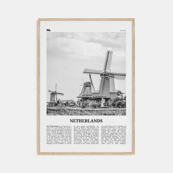 Netherlands Black And White Travel Poster, Europe