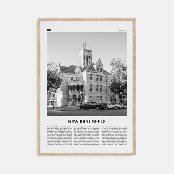 New Braunfels Black and White Map Art Print