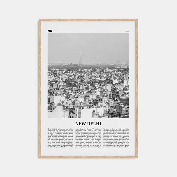 New Delhi Black and White Travel Poster, India