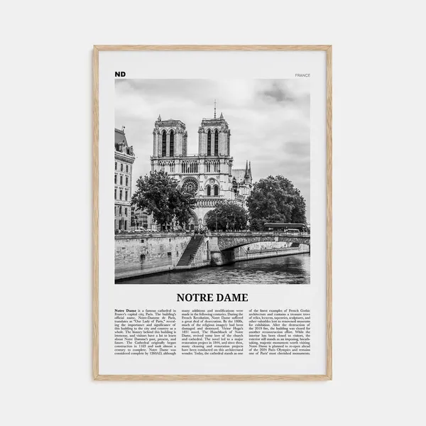 Notre Dame Black and White France Travel Poster