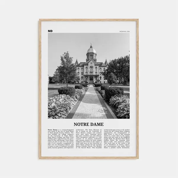 Notre Dame Black And White Indiana Poster Print
