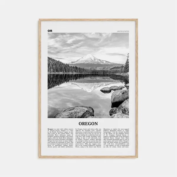 Oregon Black and White Travel Poster, Wall Art Print