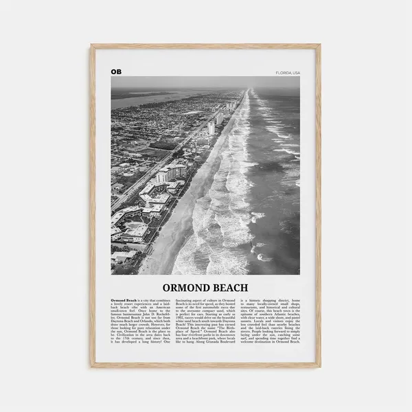 Ormond Beach Black And White Travel Poster