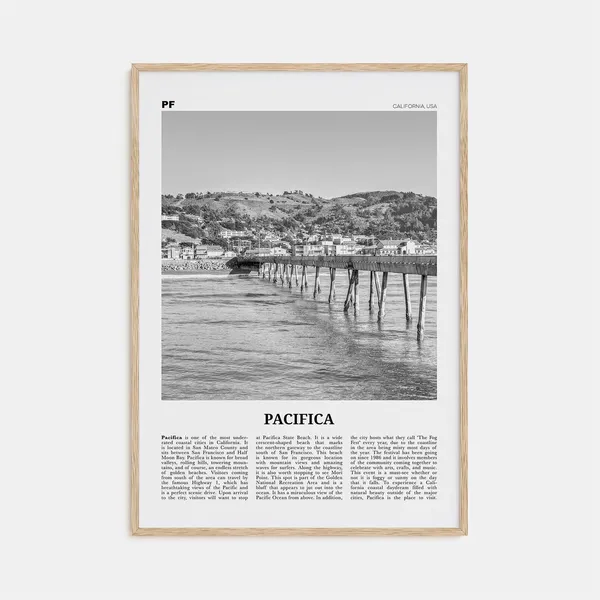 Pacifica Black And White Travel Poster, California