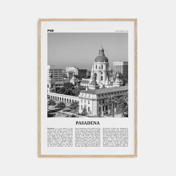 Pasadena Black and White Travel Poster, California