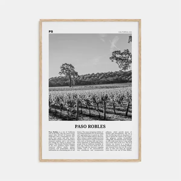 Paso Robles Black and White Map Art Print, California
