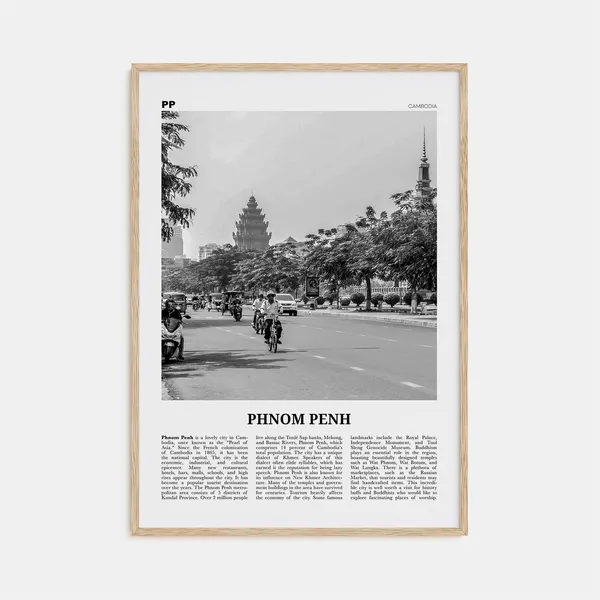 Phnom Penh Black and White Travel Poster, Cambodia