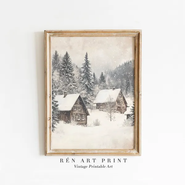 Rustic Winter Landscape Print, Farmhouse Christmas Decor