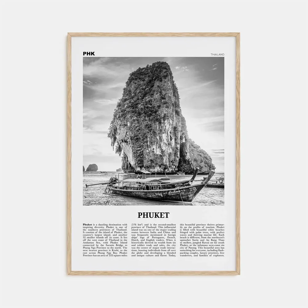 Phuket Black and White Travel Poster, Thailand