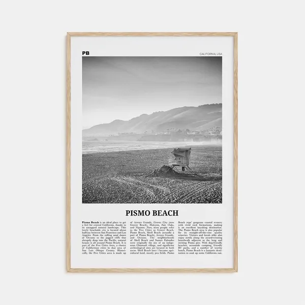 Pismo Beach Black and White Travel Poster, California