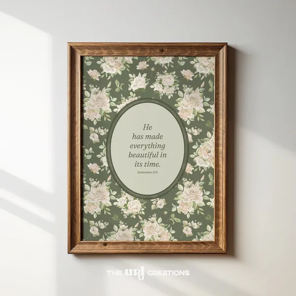Sage Green Christian Scripture Poster, Vintage Floral