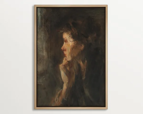 Moody Woman Portrait Art Print, Modern Antique Interiors