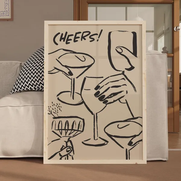 Handdrawn Black Cheers Poster, French Eclectic Decor