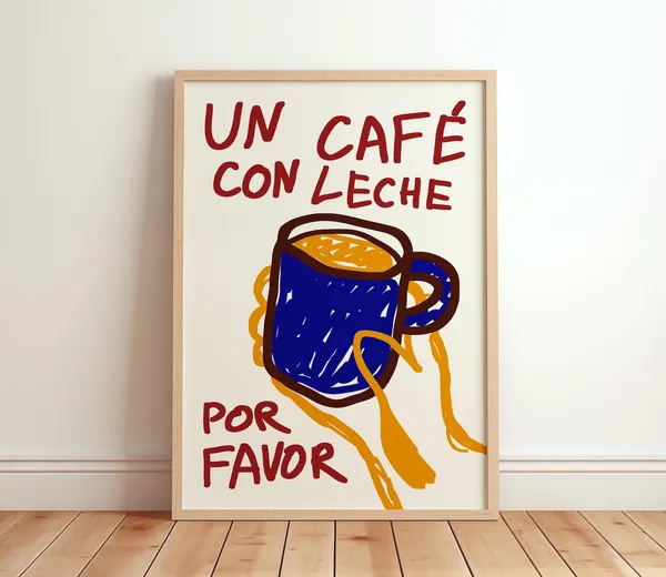 Un Cafe Con Leche Retro Coffee Poster, Kitchen Art Print
