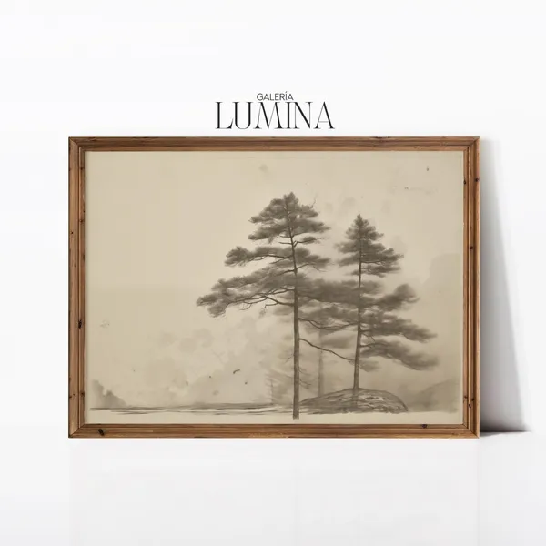 Pine Tree Sketch, Vintage Rustic Neutral Art Print