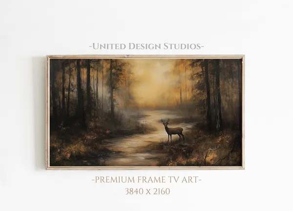 Autumn Wildlife Deer Art Print, Moody Fall Landscape