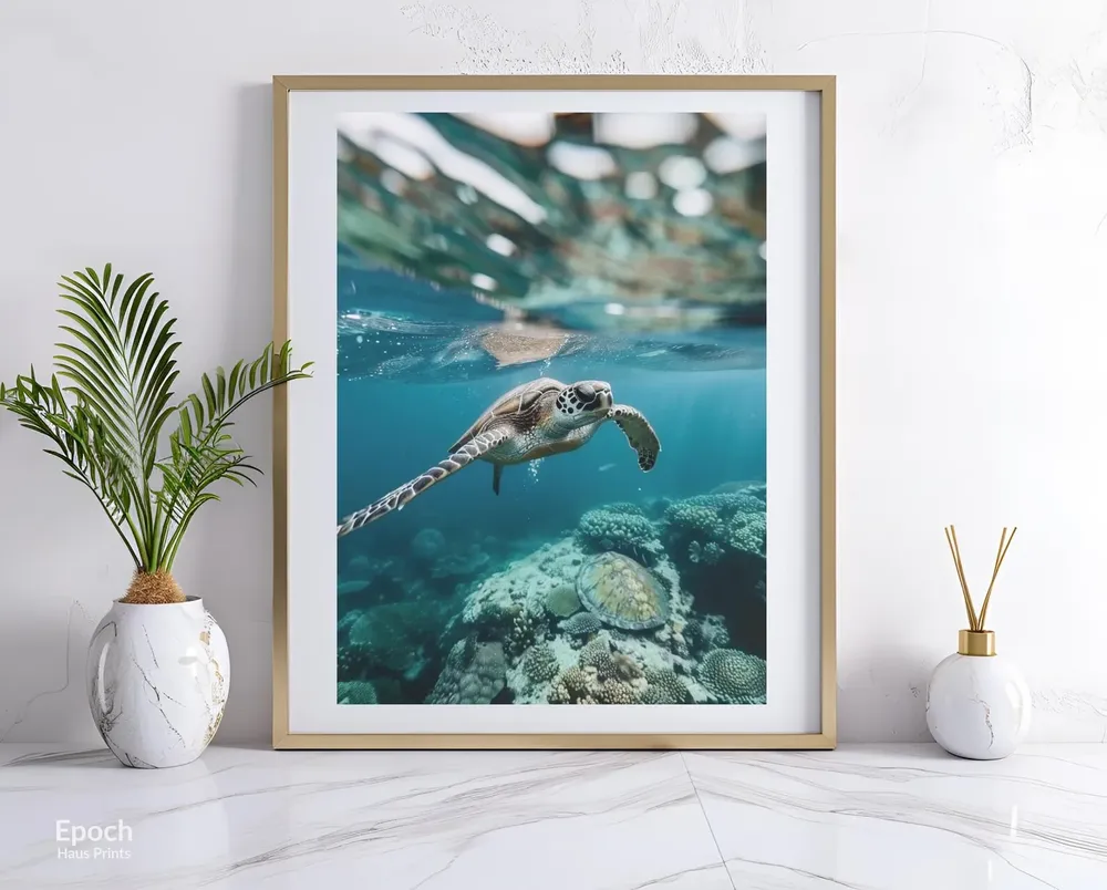 Turtle Swimming In Coral Reef - Hawaii - Image 3
