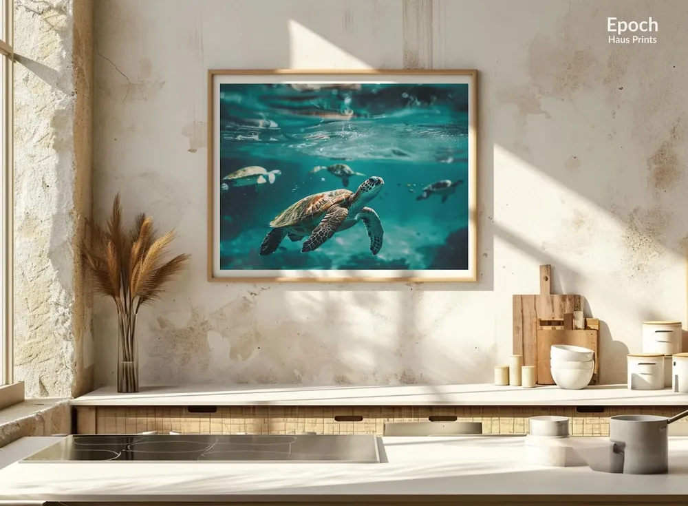 Under Water Turtle Swimming In Coral Reef Near Hawaii Poster - Image 2