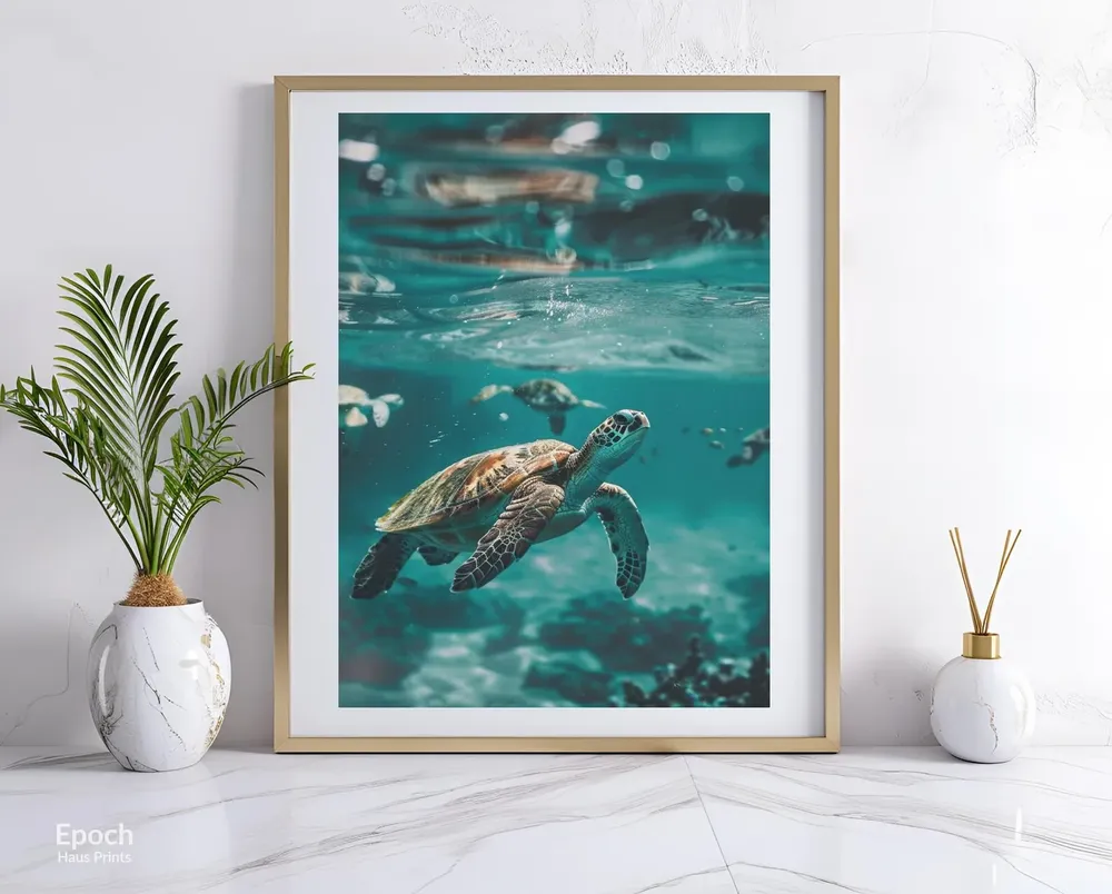 Under Water Turtle Swimming In Coral Reef Near Hawaii Poster - Image 3
