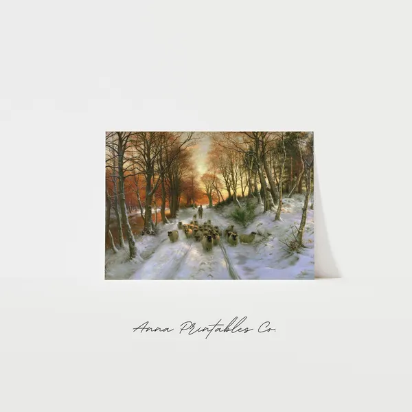 Antique Moody Winter Landscape, Vintage Art Print