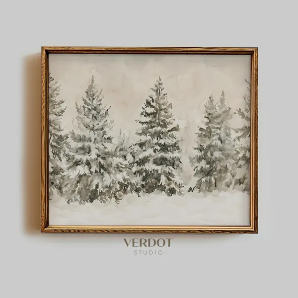 Neutral Winter Christmas Landscape Art Print