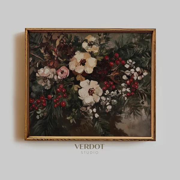 Winter Flower Print, Vintage Christmas Floral Art
