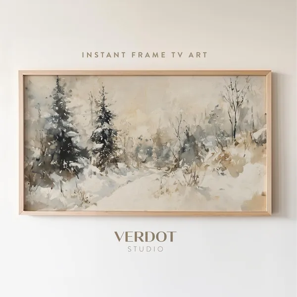 Winter Trees Christmas Art Print, Rustic Landscape